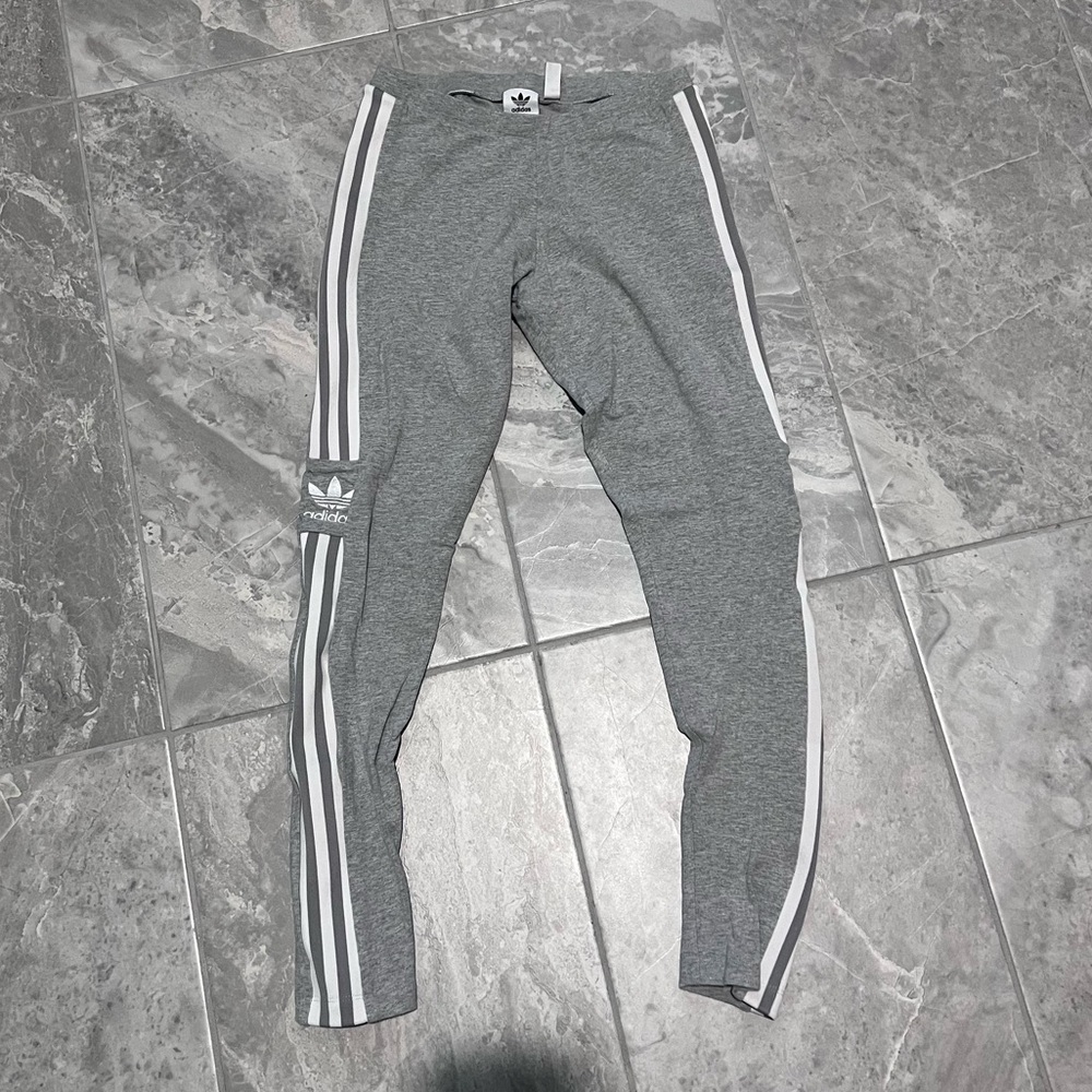 adidas Gray Leggings with White Stripes